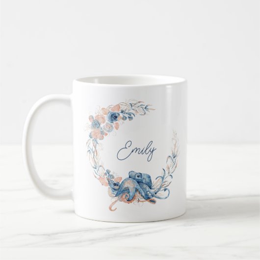 Elegant Blue Waterverf Floral Koffiemok (Links)
