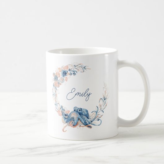 Elegant Blue Waterverf Floral Koffiemok (Rechts)