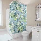 Elegant Blue Waterverf Floral Pattern Douchegordijn (In situ)