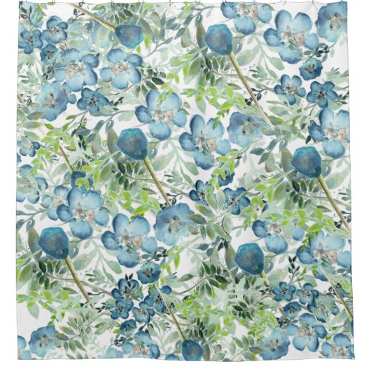 Elegant Blue Waterverf Floral Pattern Douchegordijn (Voorkant)