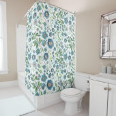 Elegant Blue Waterverf Floral Pattern Douchegordijn (In situ)