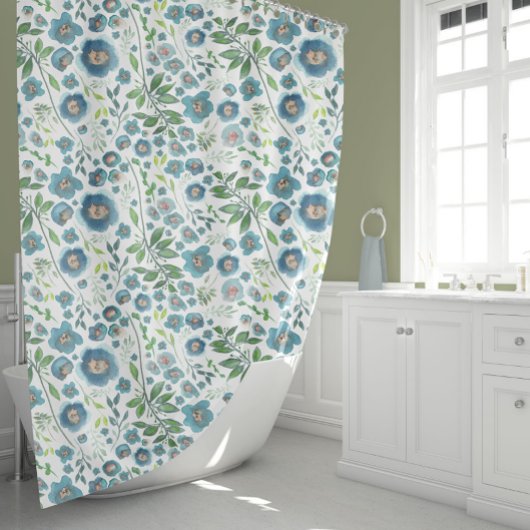 Elegant Blue Waterverf Floral Pattern Douchegordijn