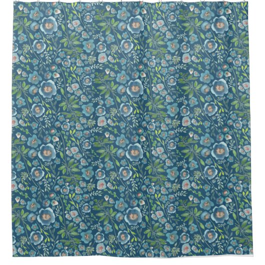Elegant Blue Waterverf Floral Pattern Douchegordijn (Voorkant)