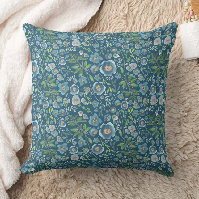 Elegant Blue Waterverf Floral Pattern Kussen (Deken)