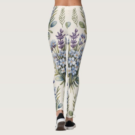 Elegant Blue Waterverf Floral Pattern Leggings (Achterkant)