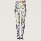 Elegant Blue Waterverf Floral Pattern Leggings (Voorkant)