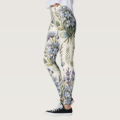 Elegant Blue Waterverf Floral Pattern Leggings (Links)