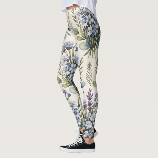 Elegant Blue Waterverf Floral Pattern Leggings (Links)