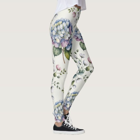 Elegant Blue Waterverf Floral Pattern Leggings (Rechts)