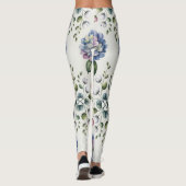 Elegant Blue Waterverf Floral Pattern Leggings (Achterkant)