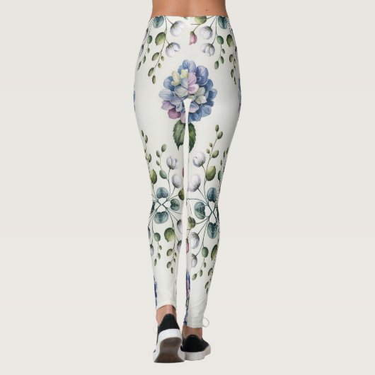 Elegant Blue Waterverf Floral Pattern Leggings (Achterkant)