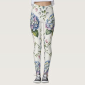 Elegant Blue Waterverf Floral Pattern Leggings (Voorkant)
