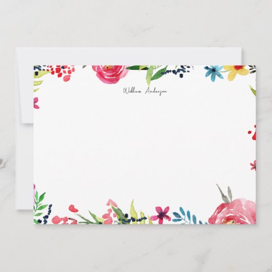 Elegant Blue Waterverf Floral Personal Stationery Notitiekaartje (Voorkant)