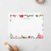 Elegant Blue Waterverf Floral Personal Stationery Notitiekaartje (Voorkant / Achterkant in situ)