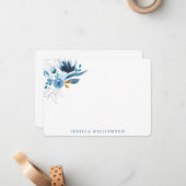 Elegant Blue Waterverf Floral Personal Stationery Notitiekaartje (Voorkant / Achterkant in situ)