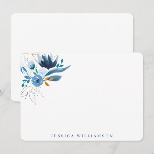 Elegant Blue Waterverf Floral Personal Stationery Notitiekaartje (Voorkant / Achterkant)