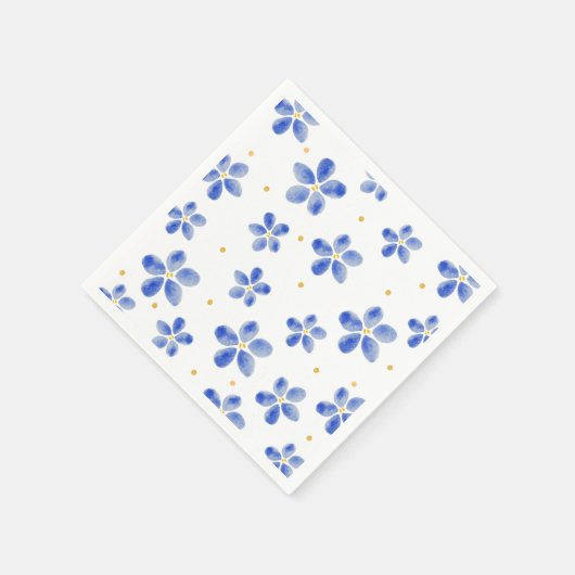 Elegant Blue Waterverf Floral Servet (Hoek)
