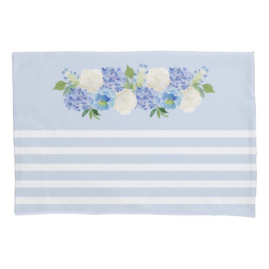 Elegant Blue Waterverf Floral Stripe Pillow Hoesje Kussensloop (Voorkant)