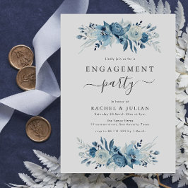 Elegant blue waterverf floral verlofpartij kaart