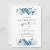 Elegant blue waterverf floral verlofpartij kaart (Voorkant)