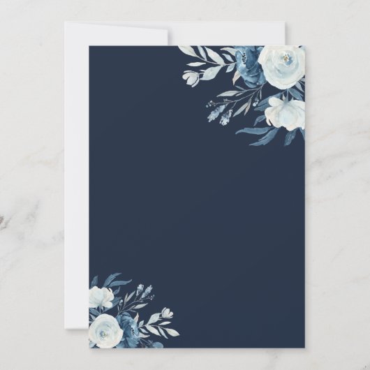 Elegant blue waterverf floral verlofpartij kaart (Achterkant)