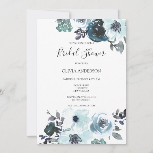 Elegant Blue Waterverf Floral Vrijgezellenfeest Kaart (Voorkant)