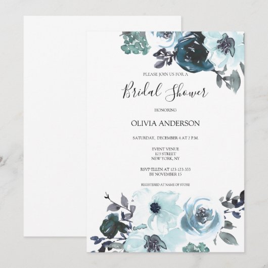 Elegant Blue Waterverf Floral Vrijgezellenfeest Kaart (Voorkant / Achterkant)