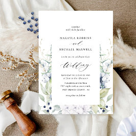 Elegant Blue Waterverf Floral w/ Greenery Wedding Kaart