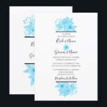 Elegant Blue Waterverf Floral Wedding Invitations Kaart<br><div class="desc">Dit ontwerp bevat elegante blauwe waterverf bloemen. De prachtige blauwe bloemkleuren van de boeket worden op een elegante zwarte lijn geplaatst. Een eenvoudig, elegant ontwerp van de waterverf van bloemen dat boven en onder de tekst is aangebracht met een middenbloem die de namen van de bruid en de bruidegom met...</div>
