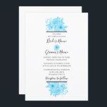 Elegant Blue Waterverf Floral Wedding Invitations Kaart<br><div class="desc">Dit ontwerp bevat elegante blauwe waterverf bloemen. De prachtige blauwe bloemkleuren van de boeket worden op een elegante zwarte lijn geplaatst. Een eenvoudig, elegant ontwerp van de waterverf van bloemen dat boven en onder de tekst is aangebracht met een middenbloem die de namen van de bruid en de bruidegom met...</div>