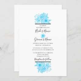 Elegant Blue Waterverf Floral Wedding Invitations Kaart
