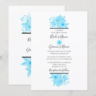 Elegant Blue Waterverf Floral Wedding Invitations Kaart