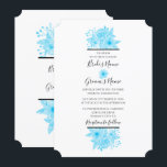 Elegant Blue Waterverf Floral Wedding Invitations Kaart<br><div class="desc">Dit ontwerp bevat elegante blauwe waterverf bloemen. De prachtige blauwe bloemkleuren van de boeket worden op een elegante zwarte lijn geplaatst. Een eenvoudig, elegant ontwerp van de waterverf van bloemen dat boven en onder de tekst is aangebracht met een middenbloem die de namen van de bruid en de bruidegom met...</div>