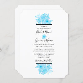 Elegant Blue Waterverf Floral Wedding Invitations Kaart