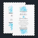 Elegant Blue Waterverf Floral Wedding Invitations Kaart<br><div class="desc">Dit ontwerp bevat elegante blauwe waterverf bloemen. De prachtige blauwe bloemkleuren van de boeket worden op een elegante zwarte lijn geplaatst. Een eenvoudig, elegant ontwerp van de waterverf van bloemen dat boven en onder de tekst is aangebracht met een middenbloem die de namen van de bruid en de bruidegom met...</div>