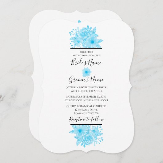 Elegant Blue Waterverf Floral Wedding Invitations Kaart (Voorkant / Achterkant)