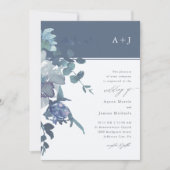 Elegant Blue Waterverf Floral Wedding Kaart (Voorkant)