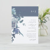 Elegant Blue Waterverf Floral Wedding Kaart (Staand voorkant)