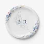 Elegant Blue Waterverf Floral Wedding Papieren Bordje (Voorkant)