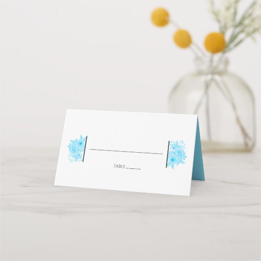Elegant Blue Waterverf Floral Wedding Place Card Plaatskaartje (Voorkant)