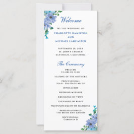 Elegant Blue Waterverf Floral Wedding Programme