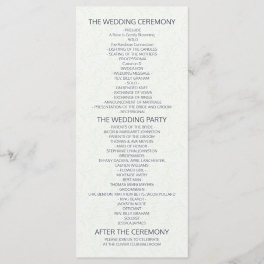 Elegant Blue Waterverf Floral Wedding Programme Programmakaart (Achterkant)
