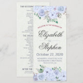 Elegant Blue Waterverf Floral Wedding Programme Programmakaart (Voorkant / Achterkant)