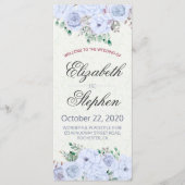 Elegant Blue Waterverf Floral Wedding Programme Programmakaart (Voorkant)
