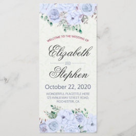 Elegant Blue Waterverf Floral Wedding Programme Programmakaart