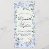 Elegant Blue Waterverf Floral Wedding Programme Programmakaart (Voorkant)