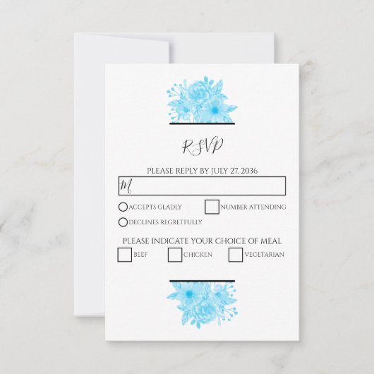 Elegant Blue Waterverf Floral Wedding RSVP-kaarten RSVP Kaartje (Voorkant)