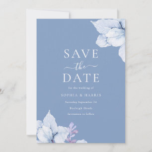 Elegant Blue Waterverf Floral Wedding Save The Date