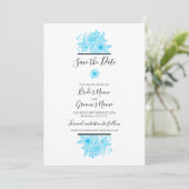 Elegant Blue Waterverf Floral Wedding Save The Date (Staand voorkant)