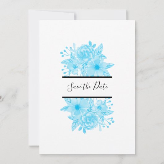 Elegant Blue Waterverf Floral Wedding Save The Date (Achterkant)